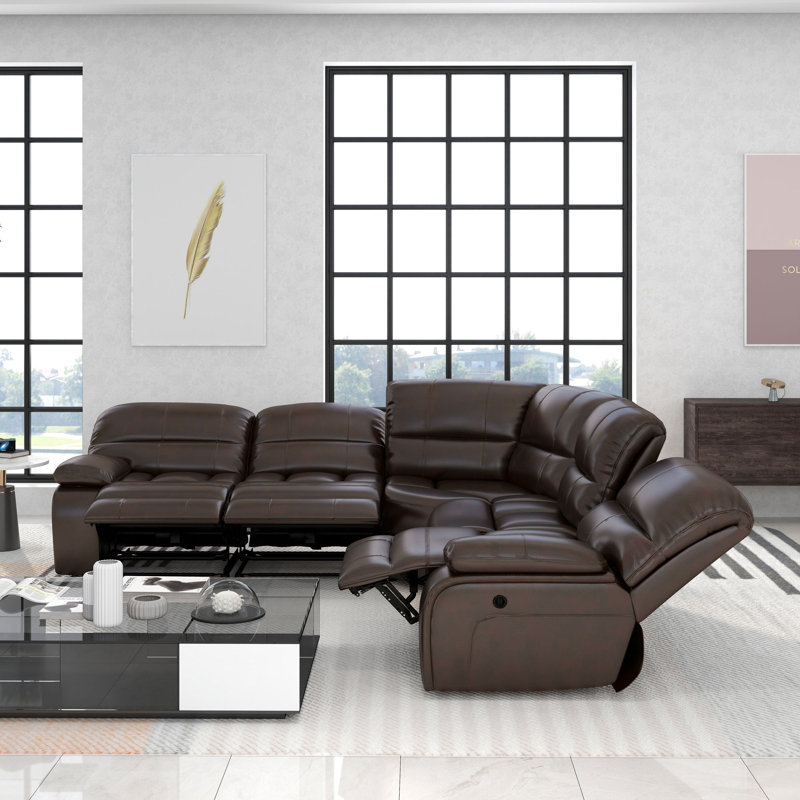 Culbreth 5-Piece Modern Fancy Faux Leather Power And Manual Reclining Sectional With Wide Back