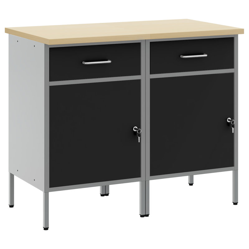 Set Of 2 Steel Medium Height-Adjustable Work Cabinet, Black