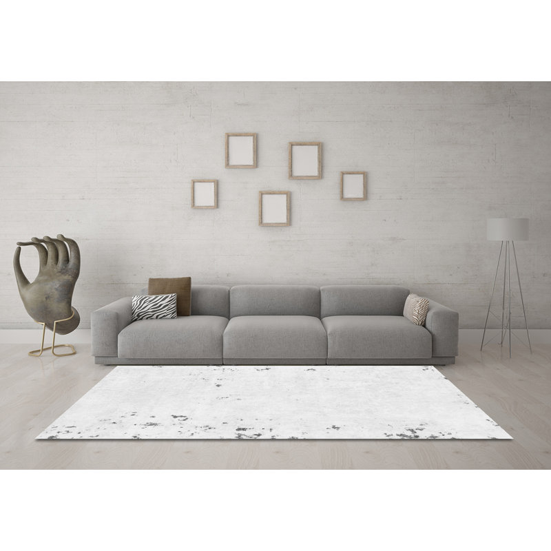 Tapis gris / blanc en chenille / polyester tissé à la machine Maria-Leigh, Rond 5 pi