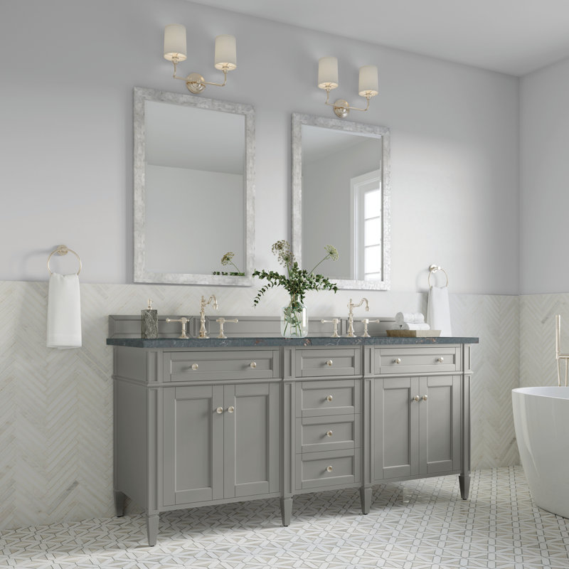 Meuble-lavabo double l 72 po Dussault, Gris urbain, Bleu Parisien, 8 po