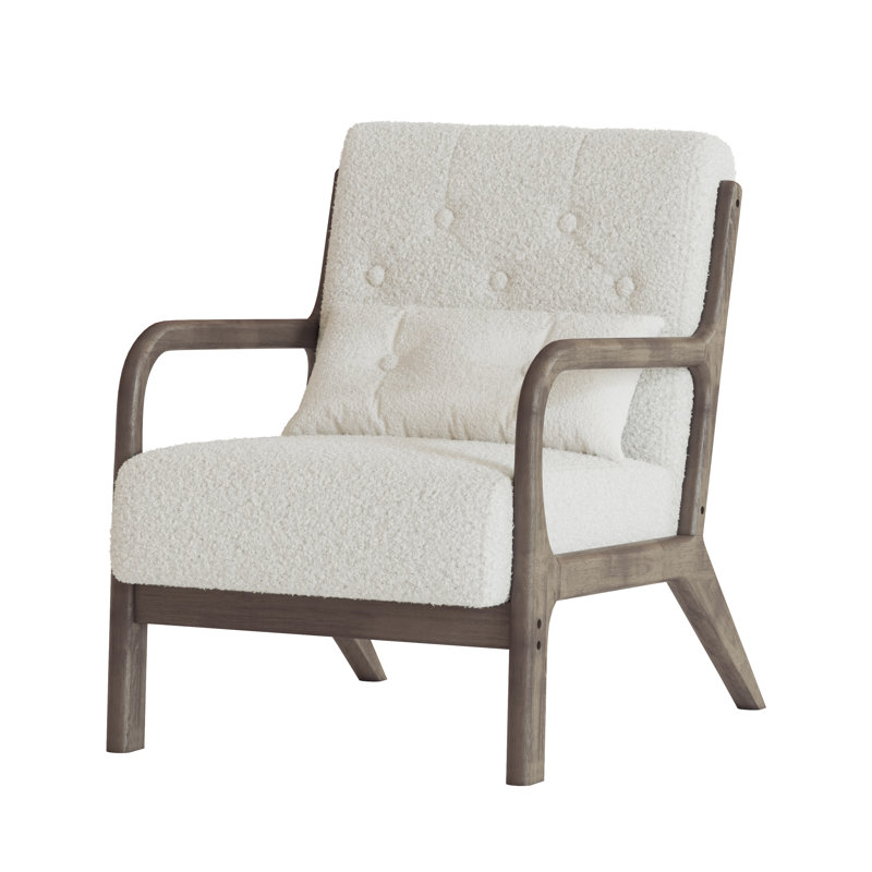 Fareham 25.79'' Wide Tufted Velvet Armchair, Light Beige Teddy Velvet