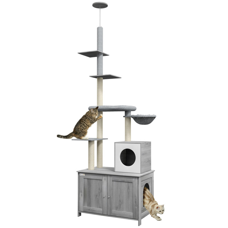 Gray Sisal 2-in-1 Cat Tree with Litter Box Enclosure