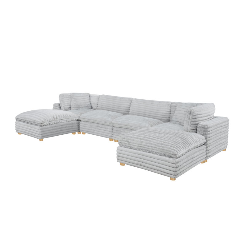 Ensemble modulaire 6 pièces en velours côtelé, Gris clair