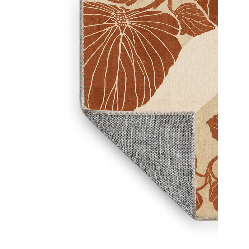 Machine Washable Olney Stuffed Grape Leaves Global Inspired Block Print Rug in Beige – Beige Binding, 8x10