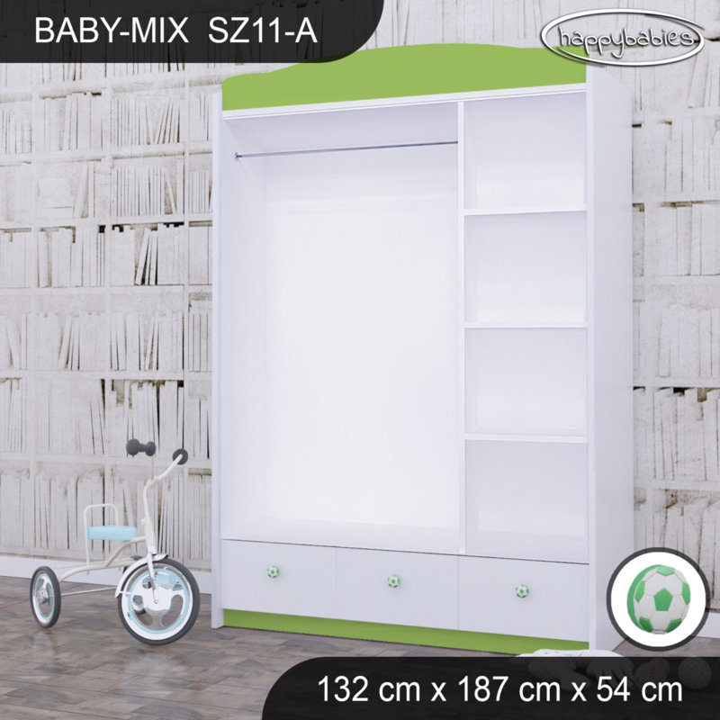 Baby 3 Door Wardrobe, Green/White/Green