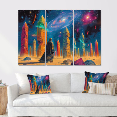 Cosmic Wanderer Crystal Pillars - Space Landscapes Wall Art Print Set