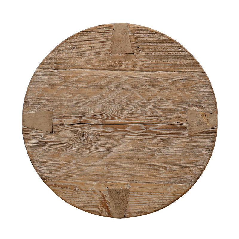 Rustic Round Light-Brown Solid Wood End Table