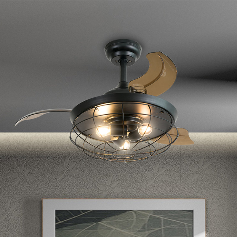 Ventilateur de plafond 36 pouces rétractable avec 36 modes de fonctionnement et 2 tiges de descente noir mat avec lumières