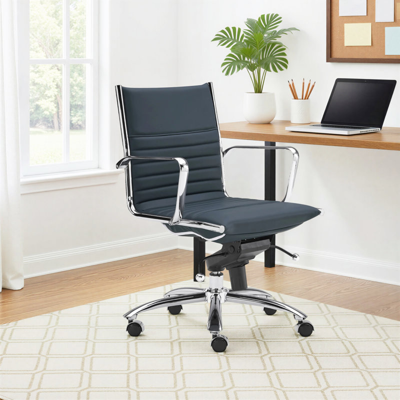 Naida Faux Leather Swivel Task Chair , Yes, Blue Faux Leather