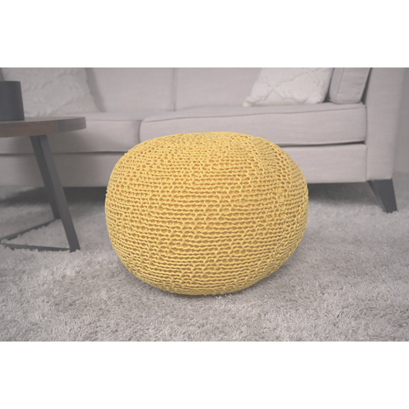 Pouf tricoté rond en coton, jaune