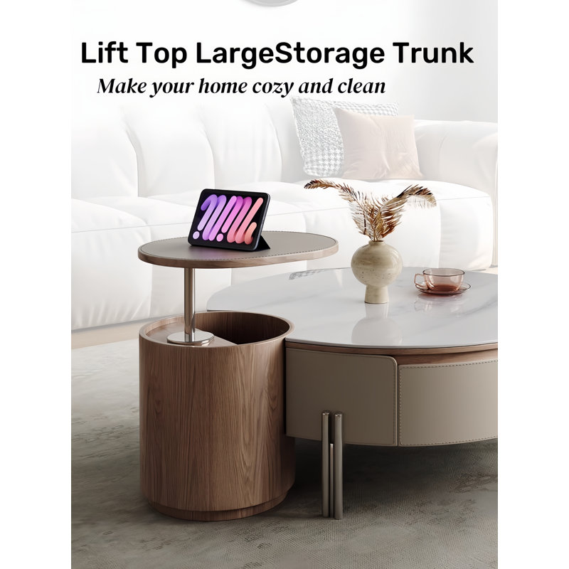 Small Round Side Table And Big Round Coffee Table With Drawers