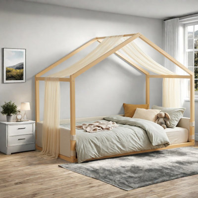 Lits à baldaquin simples modernes, cadre en bois aggloméré, auvent en gaze pour la chambre à coucher