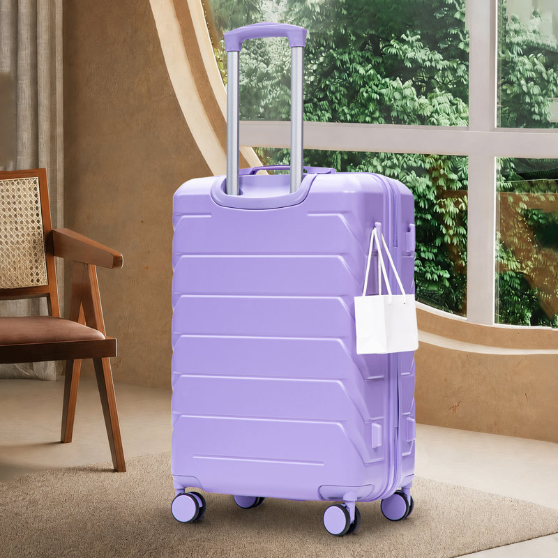 Valise à roulettes de 71 cm (28 pouces) en ABS rigide violet, poignée télescopique robuste en fer, cadenas à combinaison intégré, roulettes pivotantes à 360°, poignée latérale et crochet latéral.