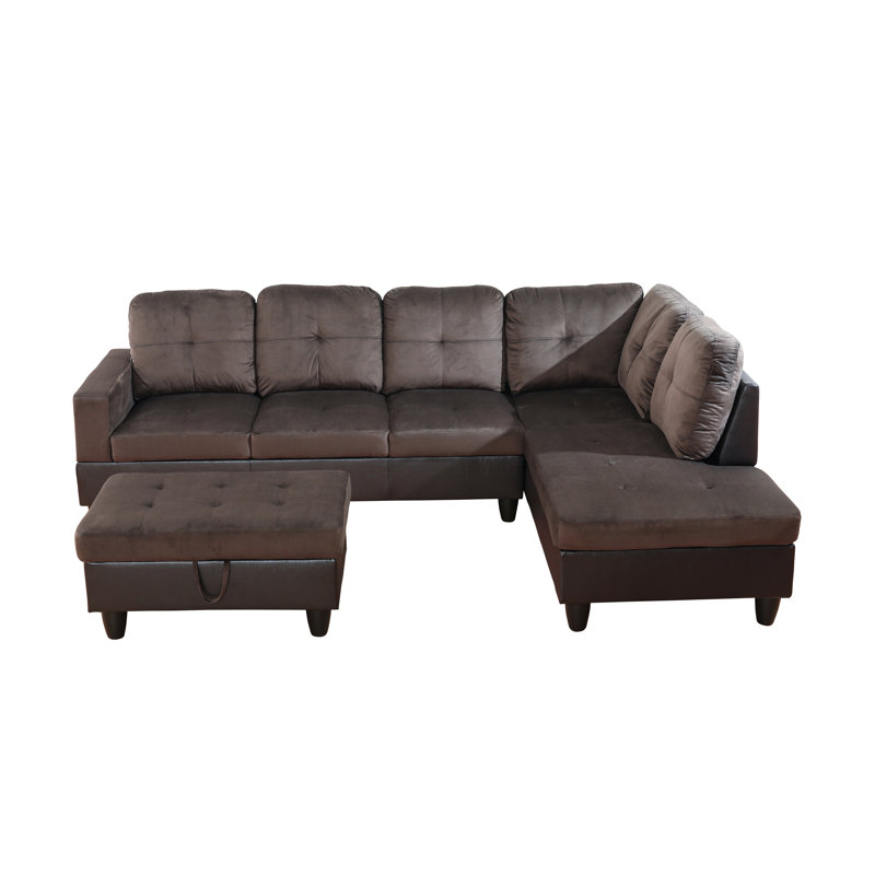 Boneless Sectional Couch Set For Living Room, 103 Inch Sectional Sofa Set With Storage Ottoman,l Shaped Modular Sofa For Living Room/apartmrnt/lounge/office(dark Brown,Chaise)