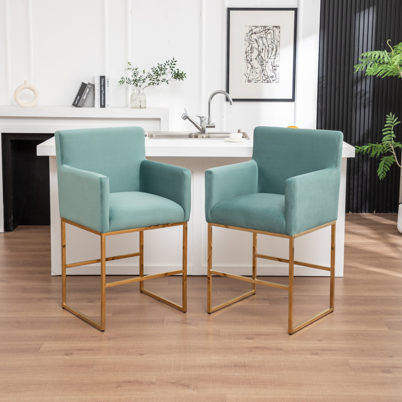 Tabouret de comptoir rembourré avec structure en métal, Vert