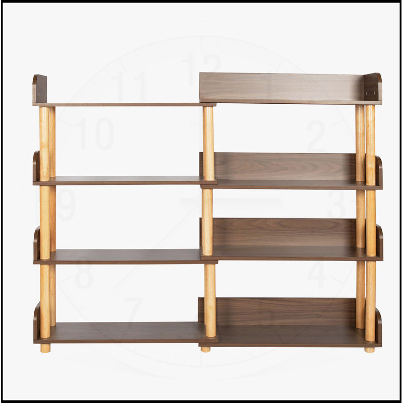 4 Tier Retractable & Rotatable Corner Bookcase, Wooden Storage Rack for Books, CDs, and Decor, Rustic Brown Organizer Shelves