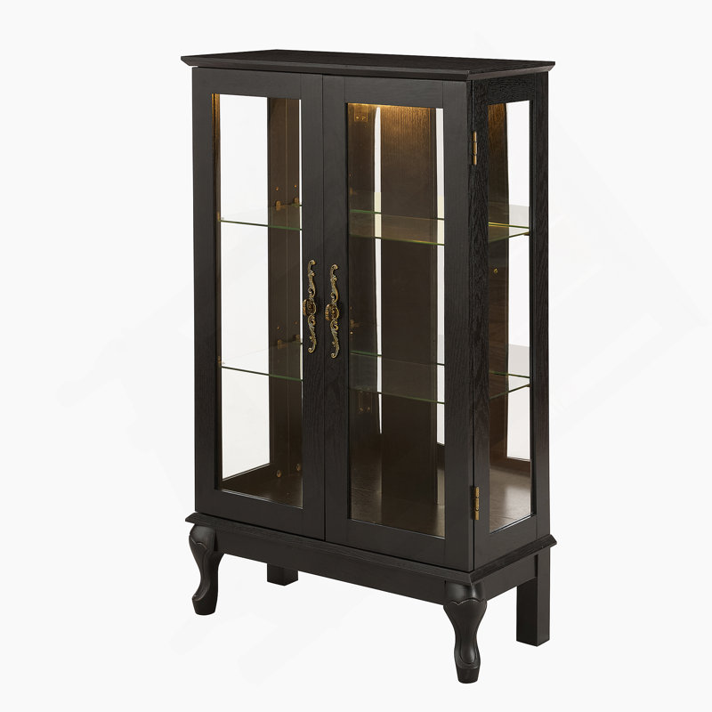 Curio Cabinet With Tempered Glass Doors, Lighted Display Cabinet With Adjustable Shelves For Home Or Office
