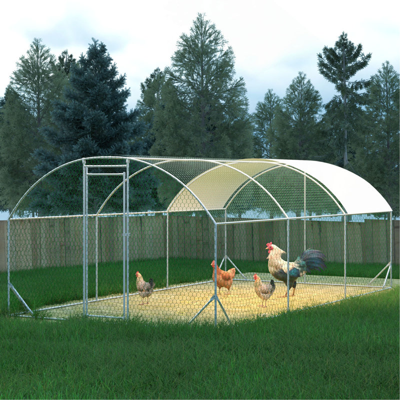 Grande cage à poules en métal avec couvercle imperméable et anti-UV, cage de clôture en forme de dôme pour l'extérieur et la ferme, tube de 1 po de diamètre, 9,84 pi x 19,68 pi x 6,56 pi