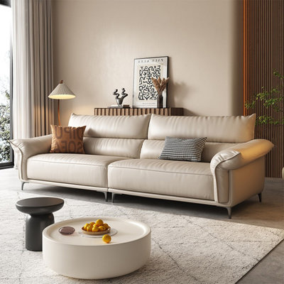 Creamy-white Genuine Leather Modular Sofa cushion couch