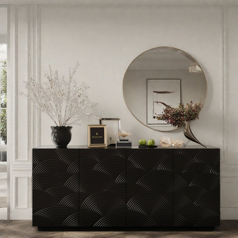 Buffet moderne avec 2 grandes armoires au design ondulé unique