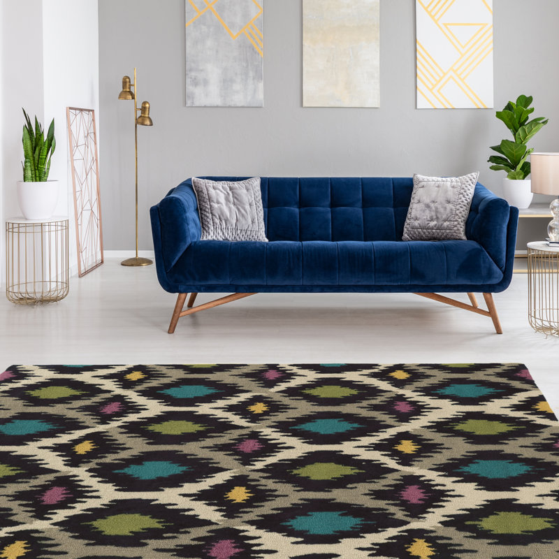 Tapis gris et ivoire fait à la main Equelle, Rectangle 8 pi x 10 pi