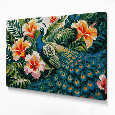«Hawaiian Peacocks», art mural sur toile verte
