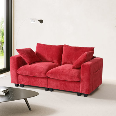 Chenille Upholstered Modular Loveseat With USB Port