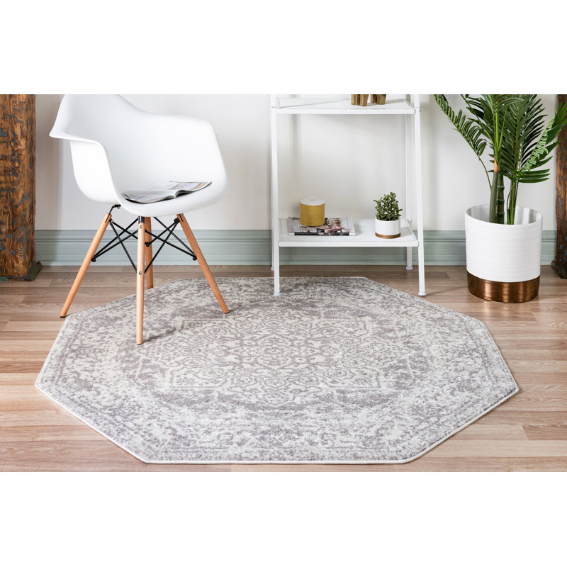 Tapis oriental blanc Mirielle, Octogone 5 pi 1 po x 5 pi 1 po