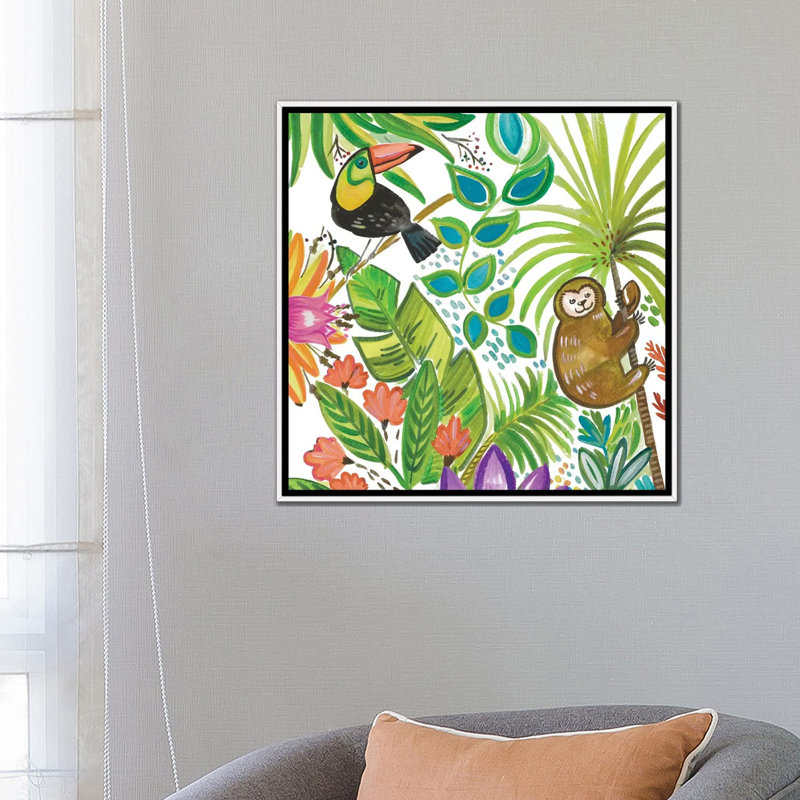 Art tropical encadré, H 26 po x l 26 po x P 1,5 po, Toile blanche encadrée