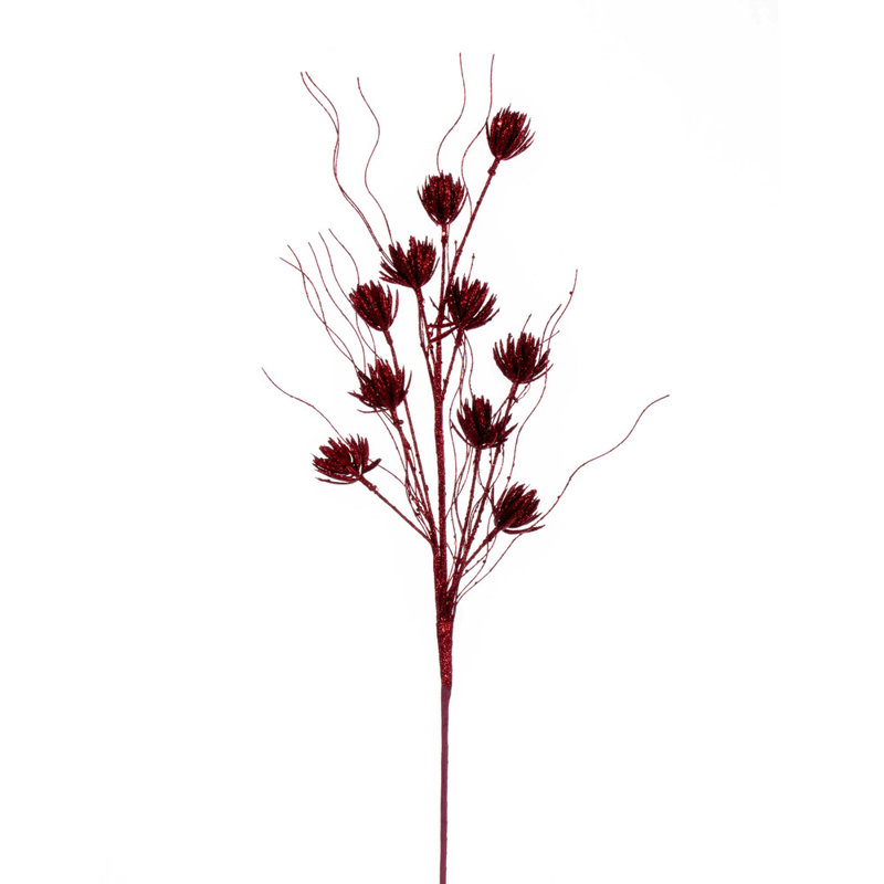 Vickerman 30" Seafoam Mini Flower Glitter Spray, 6 per bag., Dark Red