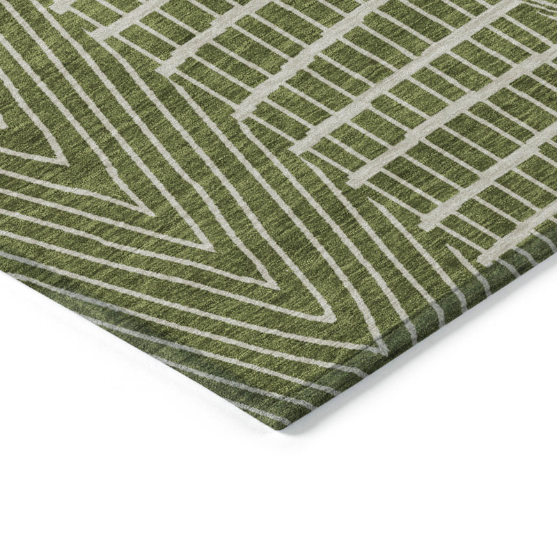 Tapis extérieur lavable géométrique vert olive et beige 3 pi x 5 pi