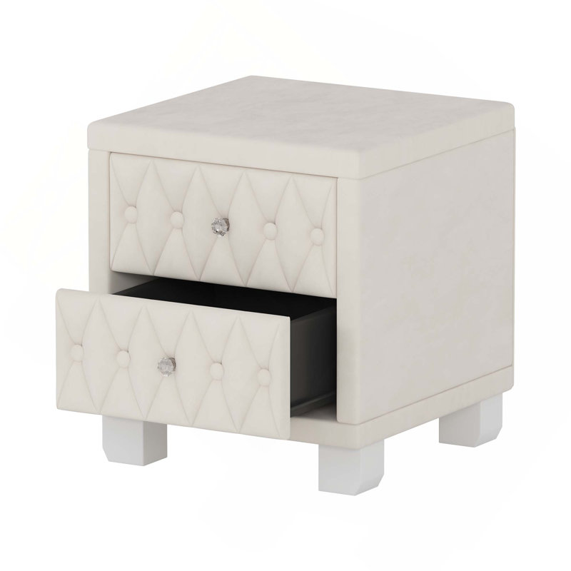Table de chevet avec capitonnage à boutons Elegant, Beige