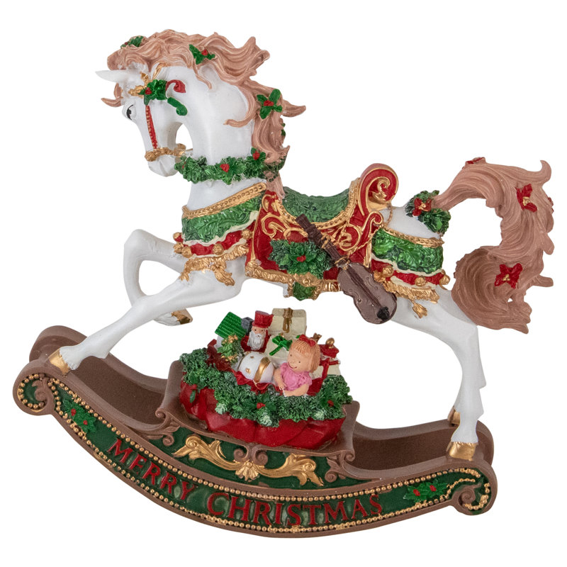 Figurine de cheval à bascule musicale 9 "Merry Christmas