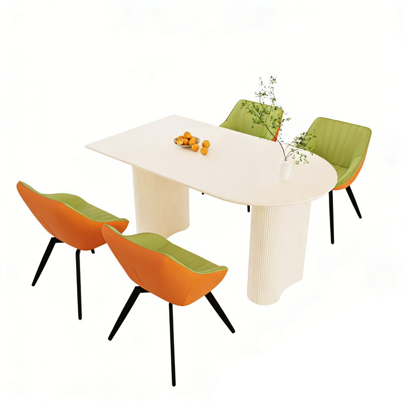 Ensemble de salle à manger 5 pièces avec plateau en panneau de fibres à densité moyenne crème et 4 chaises à haut dossier en polyuréthane vert médiéval