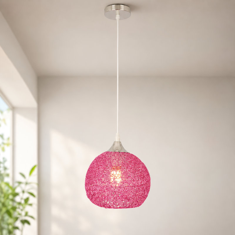 Luminaire suspendu simple en forme de globe en fil de fer rose à finition chromée pour îlot de cuisine