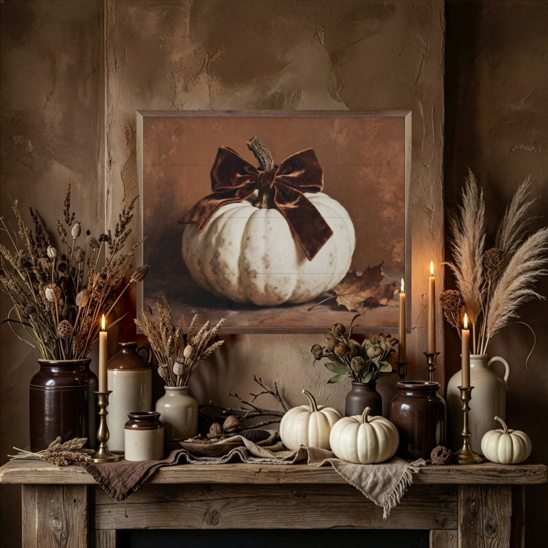 Brown Velvet Bow Pumpkin, 8" H x 10" W
