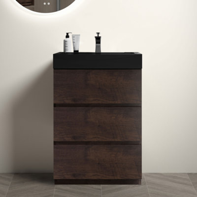 Meuble-lavabo autoportant de 24 po avec évier, grand meuble-lavabo autoportant pour salle de bain moderne, lavabo une pièce sans drain ni robinet, pré-assemblé