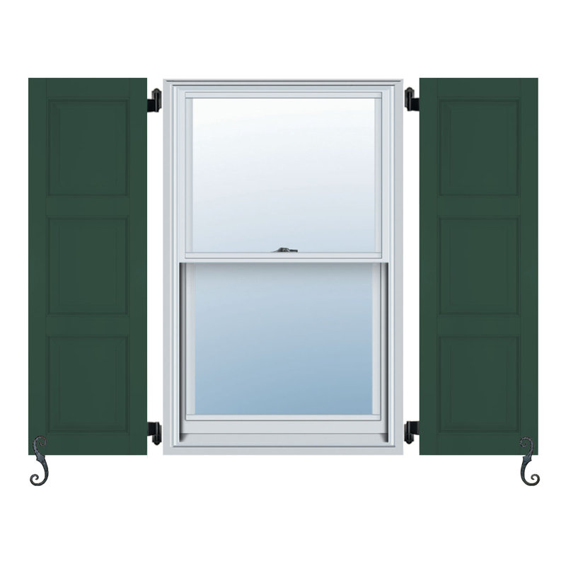Paire de 3 panneaux égaux et de volets à panneaux surélevés architectural Atlantic, Vert forêt, 19 po, 46 po
