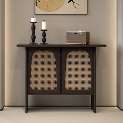 43.31" Black Rectangular Solid Wood Console Table