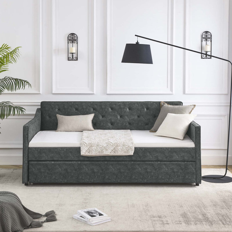 Lit de jour simple avec lit gigogne simple, Gris