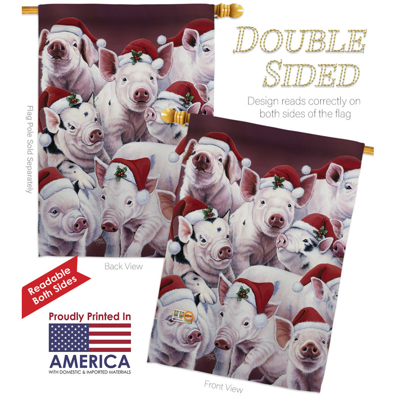 Piggies de Noël à 2 faces en polyester 40 x 28 po Ensemble de drapeaux