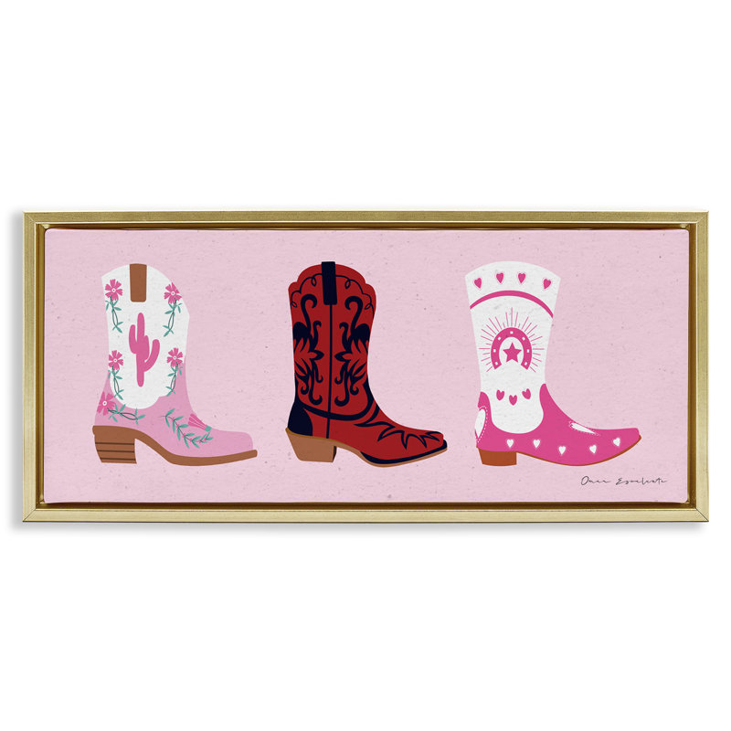 Diverses bottes de cow-boy, H 11 po x l 25 po, Cadre flottant métallique doré