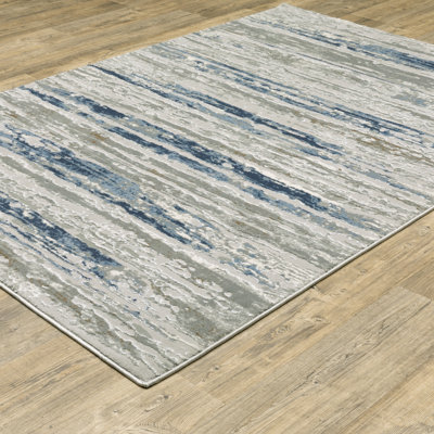 Abstract Stripes Machine Woven Area Rug in Blue and Gray