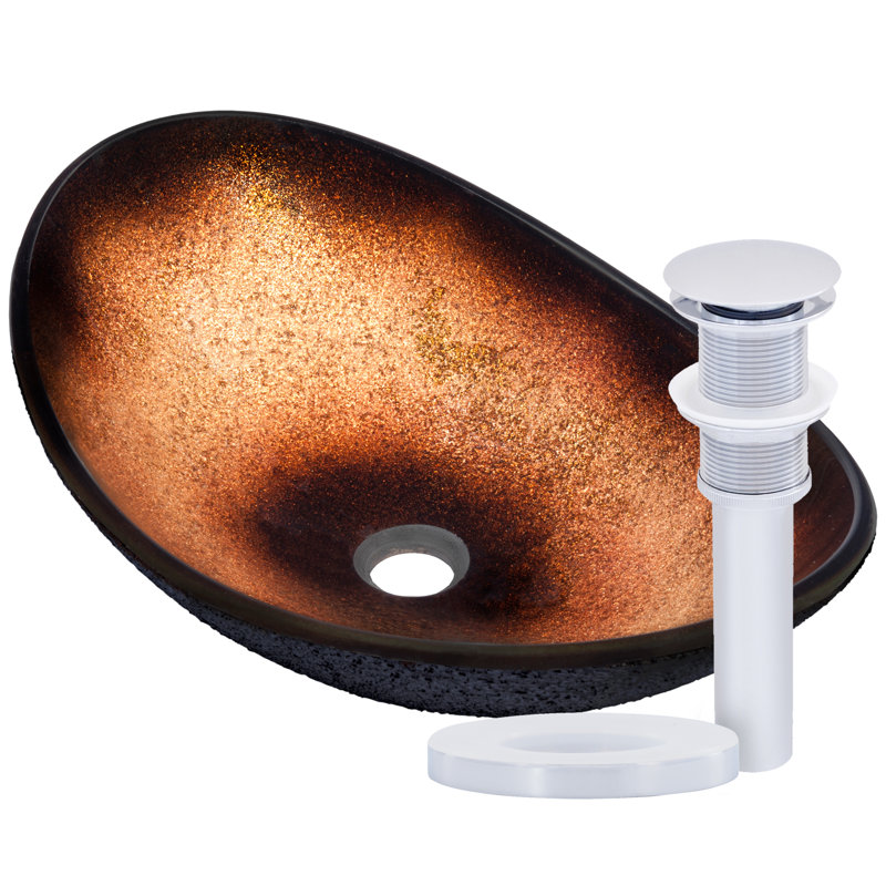 Novatto 14.5'' Copper/Black Glass Oval Bathroom Sink, Chrome
