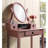 Wood Vanity Table And Stool , Rose Gold Sparkle - 3 Drawer Storage, Adjustable Oval Mirror, Generous Tabletop For Cosmetics, Upholstered Seat , Lustre Storage Drawers, Expansive Comfortable-130040582