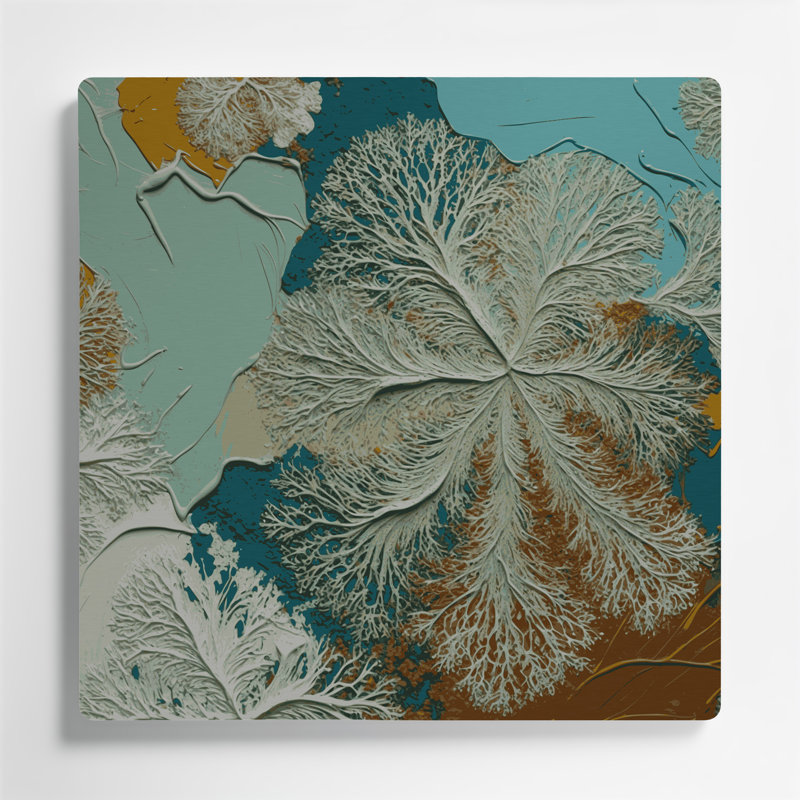 Art mural en métal botanique gris lichen, H 144 po x l 144 po x P 0,05 po