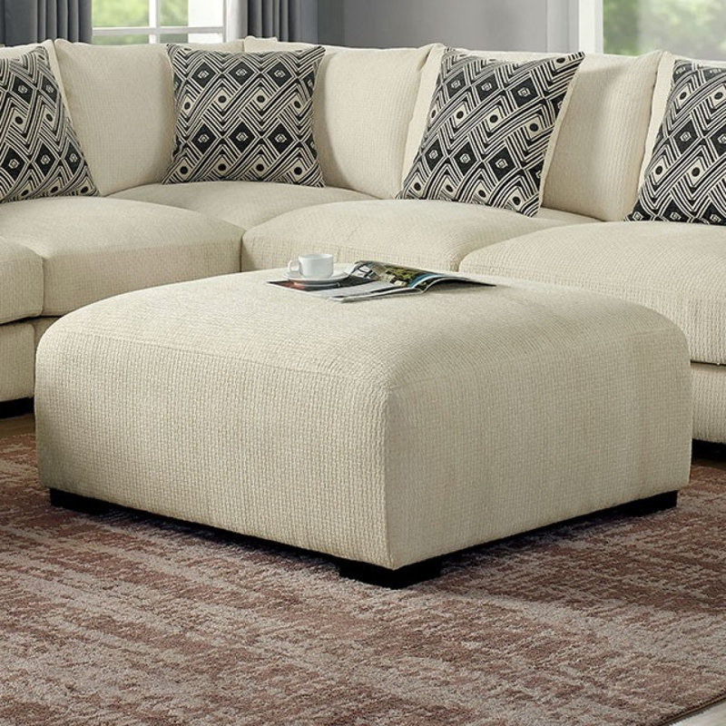 Living Room Lounge Ottoman Beige Chenille Fabric Comfort Cozy Plush Seat Foam Wooden Legs 1Pc Ottoman Only., Beige