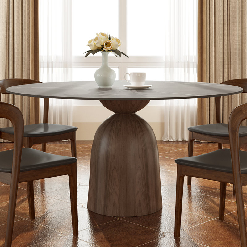 Ikerne Light Gray Sintered Stone Wooden Dining Table For 4/6/8, 29.52"H x 59.05"L x 59.05"W
