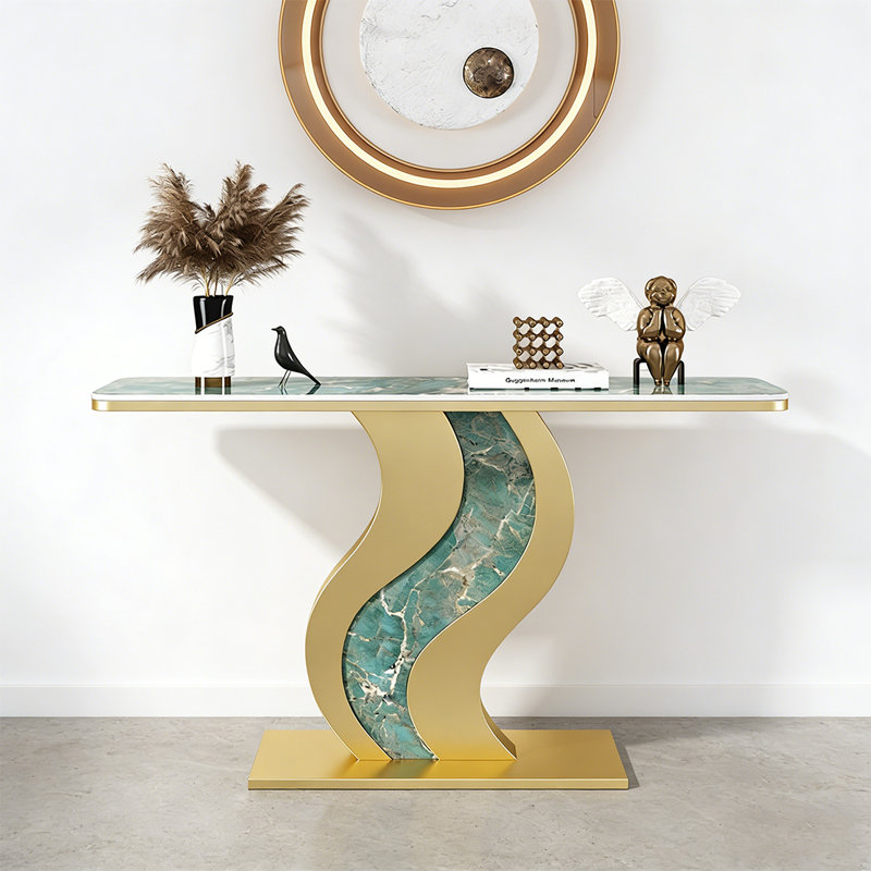 Console Modern Minimalist Art, H 31,5 po x l 39,37 po x P 11,81 po, Vert, Or champagne