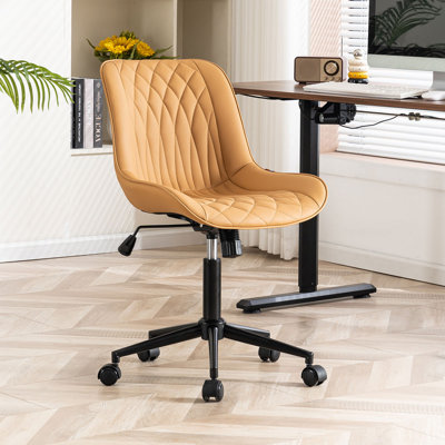 Armless Swivel Office Chair Faux Leather Upholstered Waterproof Desk Chair Ergonomic Adjustable Computer Chair